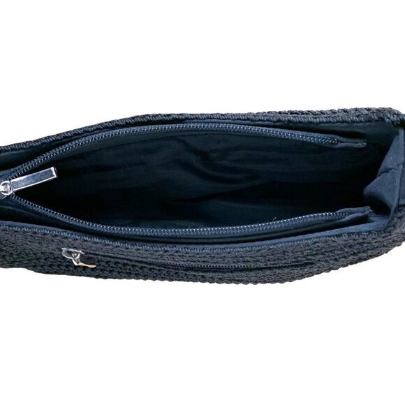 EUC Black Crochet Short Strap Handbag with Zippered Outside and Inside P… - Picture 9 of 12